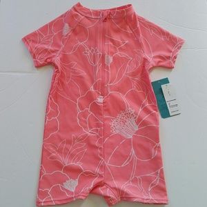 Floral Zip Rashguard One Piece for Toddler Girls